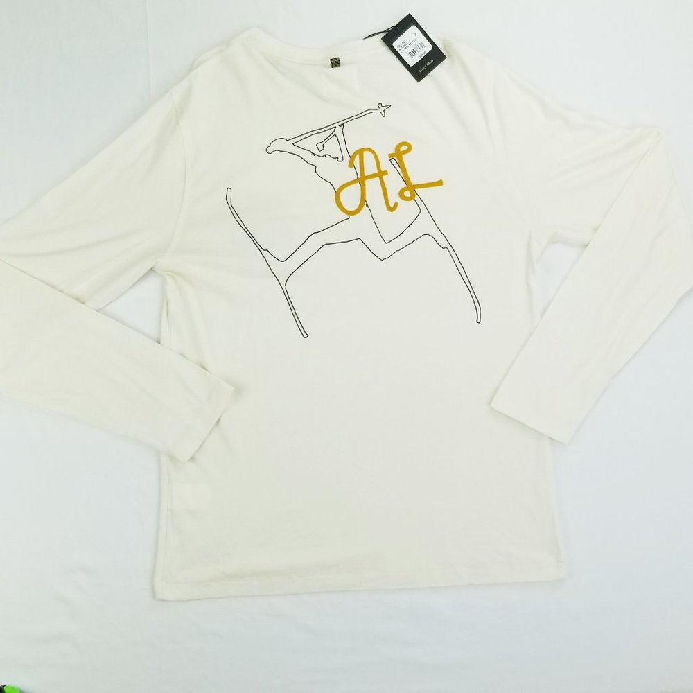 Billy Reid Medium Natural/Cream Color Long Sleeve MLS Ski Patch Men's Crew Tee
